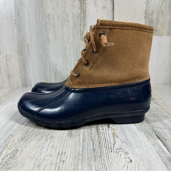 Sperry Brown Suede Navy Blue Outdoor Waterproof Rubber Boots #1364 - Picture 1 of 12